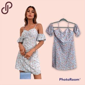 NWOT SHEIN floral ruched bust cold shoulder dress
